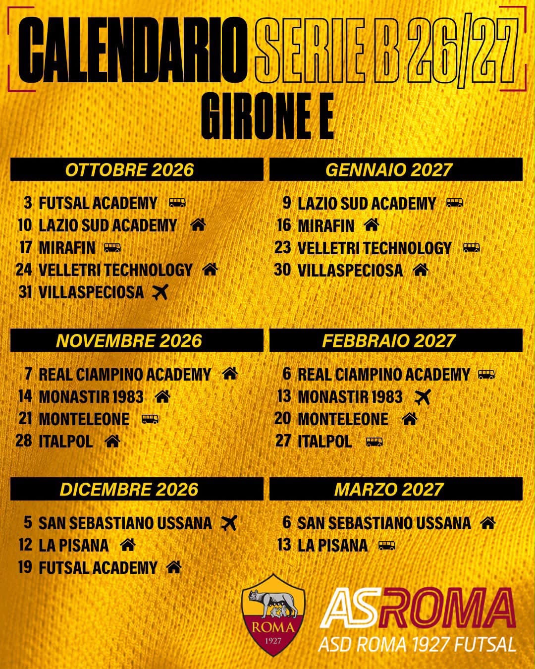 Serie B | Il calendario 26/27 della Roma 1927 Next